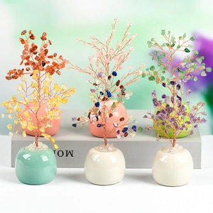 Colorful Natural Crystal Money Tree Hand Wrapped Copper Wire Feng Shui Wealth Desktop Decor Ornament In Ceramic Pot