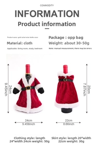 Detailed dimensions of red velvet Christmas wine bottle dress and suit covers