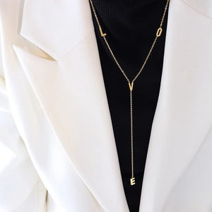 Collana Lunga A Y Lettere Alfabeto LOVE Nappa Placcata Oro Acciaio Inossidabile Catena Da Maglione Gioielli Donna