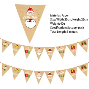 Detail of kraft paper Christmas pennant banner showing festive holiday patterns and sizing