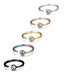 Detailed set of five C-shaped nose rings in mixed finishes with sparkling cubic zirconia
