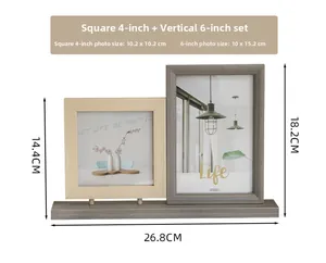 Dual Nordic wood photo frame showing 4-inch square and 6-inch vertical display slots