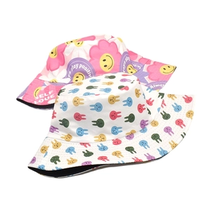 Double-sided sun hat with smiley face and bunny prints for summer outdoor protection