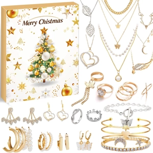 Christmas Advent Calendar Jewelry Blind Box Alloy Faux Artificial Pearl Rhinestone Necklace Earrings Bracelet Rings For Women Girls Gift