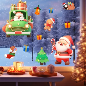 Decorazioni natalizie per finestre con adesivi statici di Babbo Natale e albero