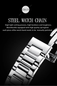 Detail of hand-polished stainless steel watch chain with high hardness and durable buckle