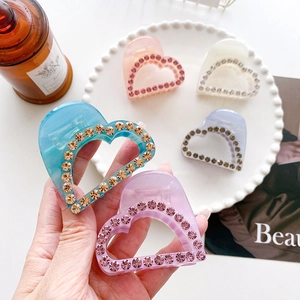 Cellulose Acetate Heart Shaped Hair Claw Clip With Rhinestone Sparkling Hollow Out Shark Clip For Women Daily Styling