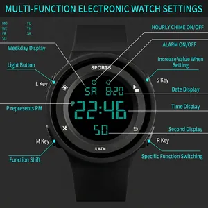 Waterproof digital sports watch for students with LED backlight and alarm function