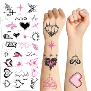 Temporary Tattoo Stickers Waterproof Y2K Style Pink Black Heart Butterfly Wings Gothic Design For Party Festival