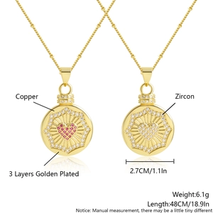 18k gold plated heart necklace with zircon inlay and beaded chain for women