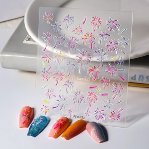5D Embossed Nail Art Stickers Colorful Fireworks Heart Star Pattern Stereoscopic Adhesive Waterproof DIY Manicure Decals