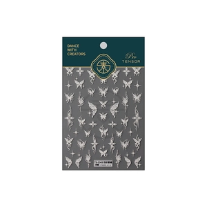 5D stereoscopic silver butterfly nail stickers with embossed celestial star patterns