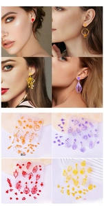Macro view of geometric hollow earring silicone molds and colorful resin jewelry crafts