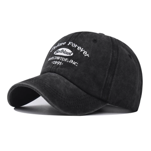 Washed Cotton Baseball Cap Retro Letter Embroidery Outdoor Adjustable Sun Hat Casual Curved Brim For Men Women