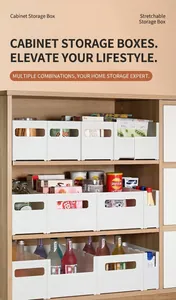 Modern white plastic kitchen cabinet storage bins in various sizes with side handles