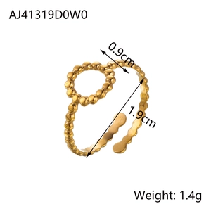 Detail of gold-plated adjustable ring showing bead texture and 0.9cm round ornament