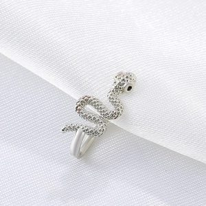 Silver snake non-pierced U-shaped nose clip with shimmering zircon stones for nose or ear