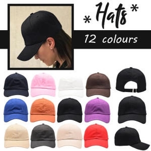 Collage of mama and mini baseball caps in 12 colors including black pink and blue