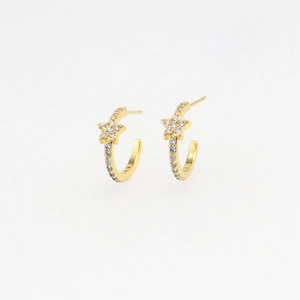 Elegant gold plated geometric star hoop earrings with shimmering micro-paved cubic zirconia