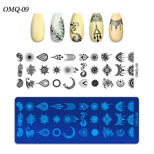 Detail of OMQ-09 nail stamping plate featuring intricate mandala and floral line art designs