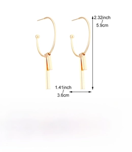 Detailed size specifications for gold copper earrings measuring 5.9cm in height