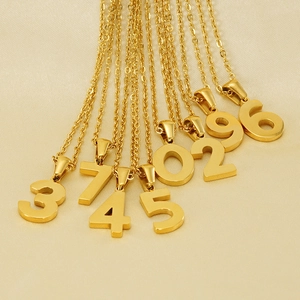 18K Gold Plated 304 Stainless Steel Number Pendant Necklace Arabic Numerals Minimalist Jewelry Gift For Women Girls