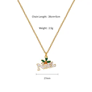 Detailed view of NOEL gold necklace with dimensions 39+5cm length and 17mm pendant size