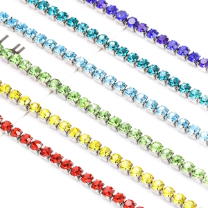 Multi-colored stainless steel tennis chains with claw-set crystals for DIY jewelry making