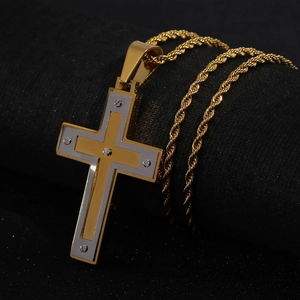 Collier croix hip-hop pour homme en acier inoxydable or et argent avec chaîne torsadée