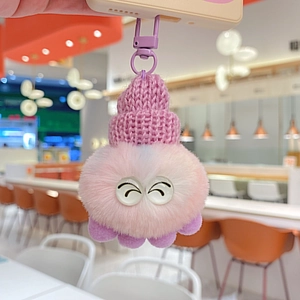 Süßer bunter Oktopus-Plüsch-Schlüsselanhänger mit Kunstkaninchenfell und Stricktextur