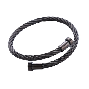 Minimalistisches dunkelgraues geflochtenes Edelstahl-Armband mit polierten Endkappen