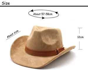 Size chart showing 57-58cm circumference for this khaki faux suede western cowboy hat