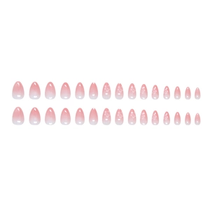Rosa Ombre Mandel Kunstnägel Set mit filigranen Kirschblütenmustern für Maniküre