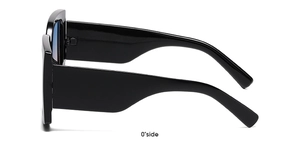 Side view of square oversized black sunglasses showing wide temple design and sleek frames