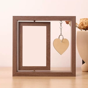 Rotating wooden double-sided 6-inch photo frame with heart pendant and LED light