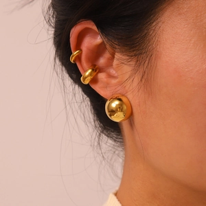 Minimalist 316L Stainless Steel Geometric Convex Hemisphere Stud Earrings 18K Gold Plated Round Ball Jewelry For Women
