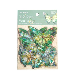 Green butterfly crystal series stickers with holographic gold foil 20 pieces set