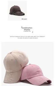 Close-up of vintage washed cotton baseball caps showing embroidered side typography
