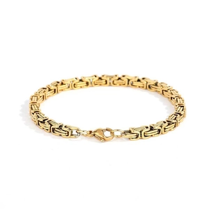 Bracciale a catena bizantina da 4mm in acciaio inossidabile dorato con chiusura a moschettone