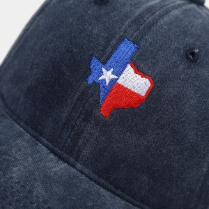 Casquette de baseball en coton délavé bleu marine avec broderie du drapeau du Texas