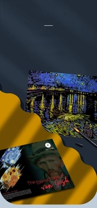 Macro detail of Van Gogh scratch art sheets showing vibrant colors and stylus tool