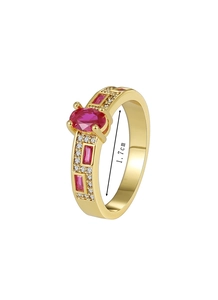 Detailed macro view showing a 1.7cm diameter measurement for the gold zircon ring