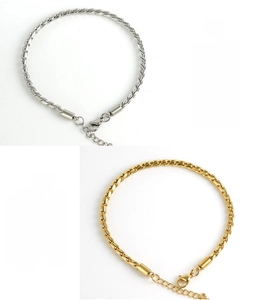 Dettaglio di bracciali a catena a S a forma di uovo in acciaio inossidabile oro e argento