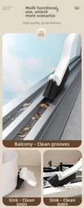 Close-up of durable crevice cleaning brush bristles for narrow gaps in bathrooms and kitchens