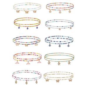 Chaîne De Taille À Couches Bohème Perles De Verre Alliage Papillon Mauvais Oeil Étoile Coeur Charme Bijoux De Corps Plage