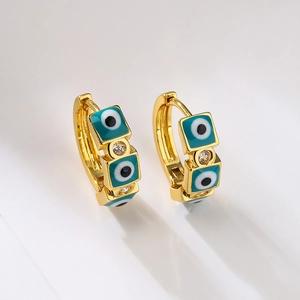 18K vergoldete Creolen mit blauem Emaille-Auge und Zirkonia-Steinen für Damen