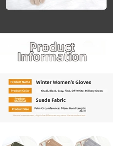 Detaillierte Größentabelle und Farboptionen für Winter-Wildlederhandschuhe für Damen