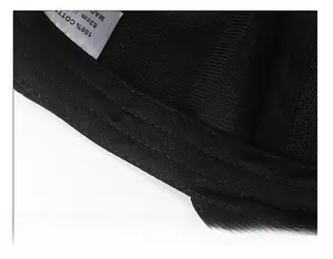 Macro detail of high-quality cotton sweatband and stitching on the black baseball cap