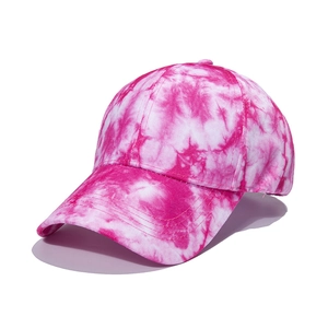 Casquette de baseball tie-dye rose et blanc en coton avec visière courbée à 6 pans