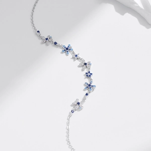 S925 sterling silver bracelet with blue and white gradient zircon flower charms